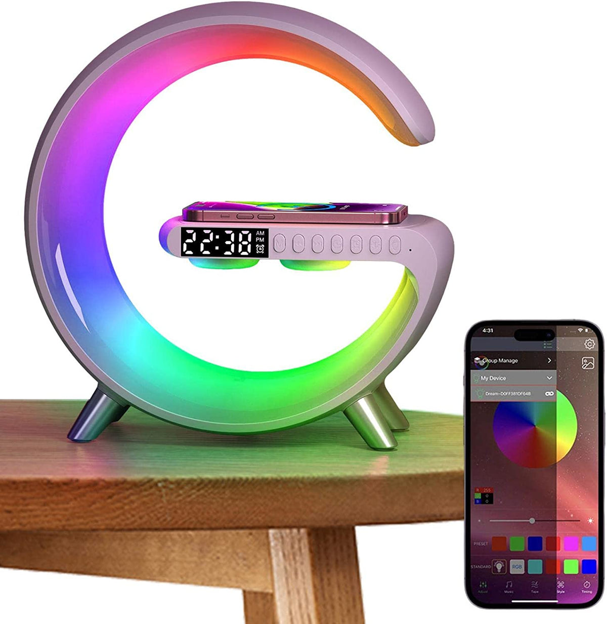 Wireless charging lamp for bedside table use