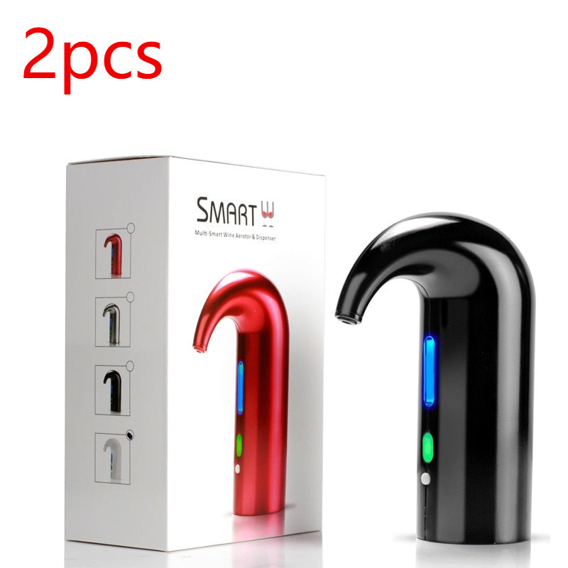 Electric Wine Pourer in red and black colors with packaging, designed for easy wine dispensing and aerating.