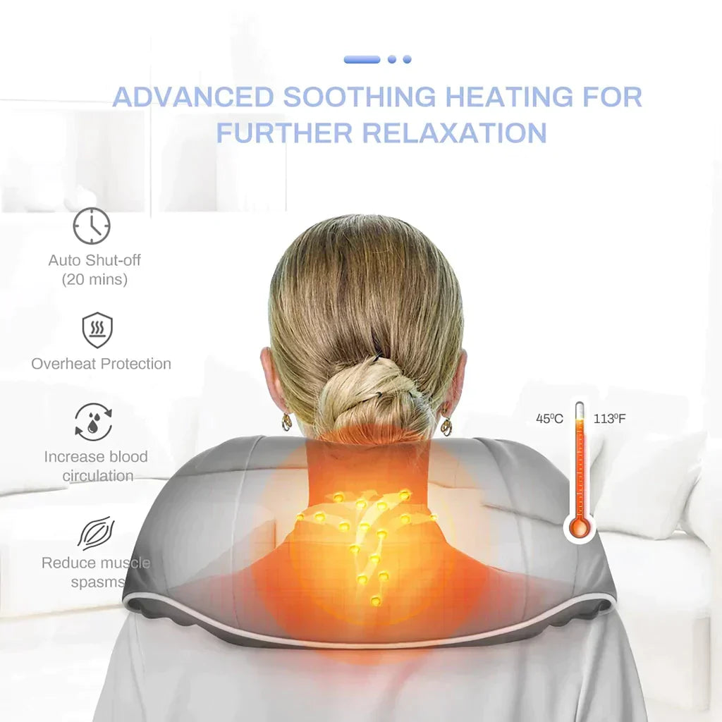 Neck and shoulder massager with heating function