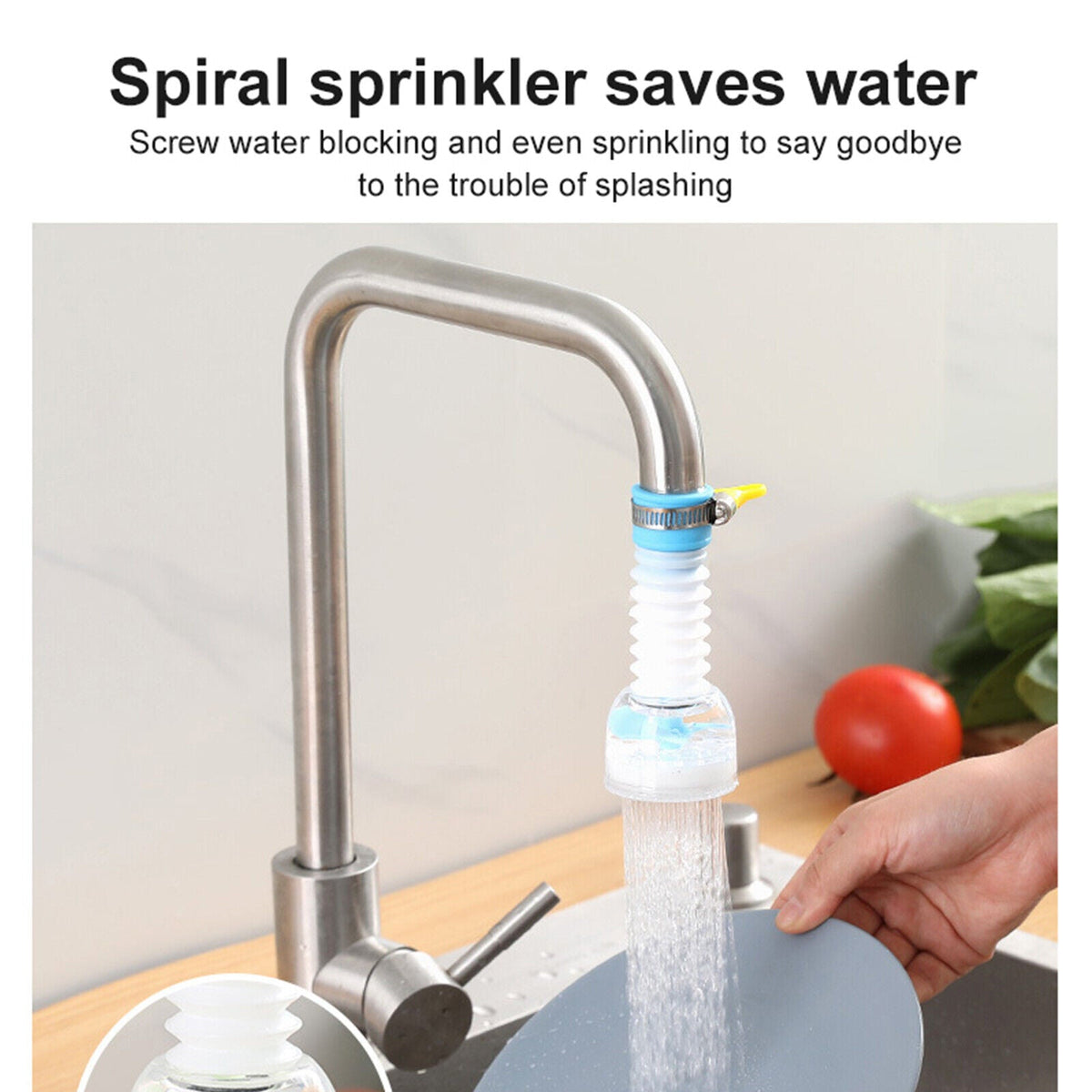 360 Rotation Kitchen Sink Faucet Extender directing water around sink