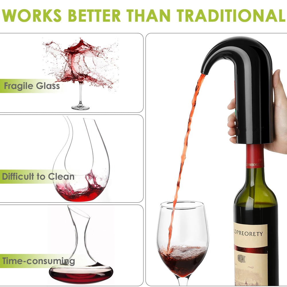Electric Wine Pourer showcasing its advantages over traditional wine glasses, highlighting convenience and ease of use.