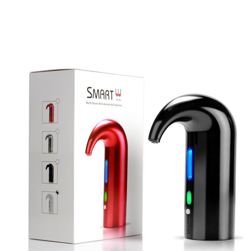 Electric Wine Pourer in black and red with packaging, designed for easy wine dispensing.